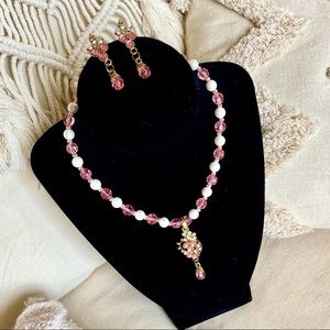 Pearl & Pink Necklace and Earrings Set from India
